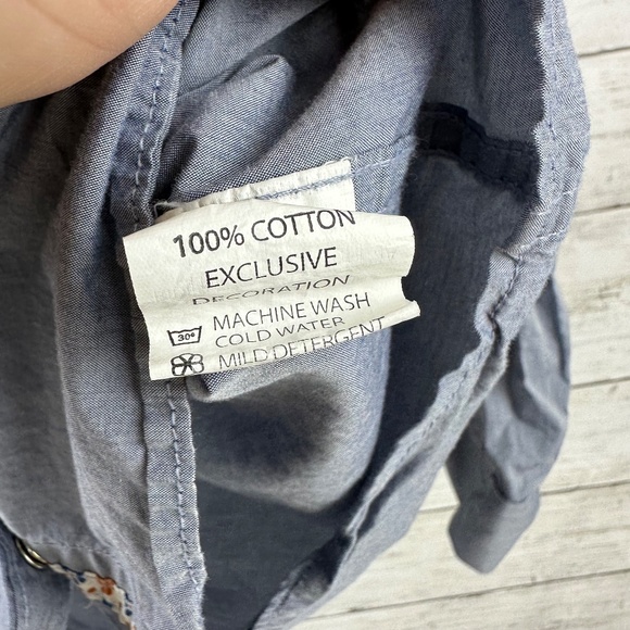 Retta WW Snap Button Shirt Womens Medium Blue‎ Floral Embroidered Western Rodeo - Picture 5 of 12